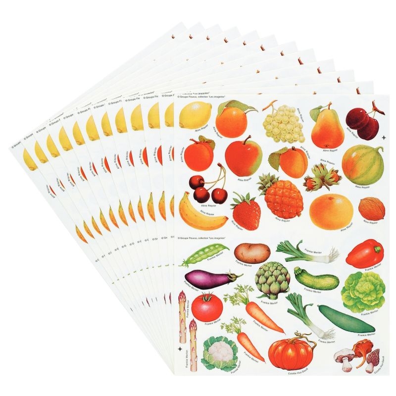 Pochette de 408 gommettes fruits et légumes, adhésives repositionnables
