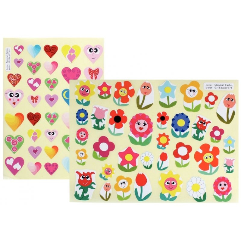 Pochette de 432 gommettes formes coeurs et fleurs