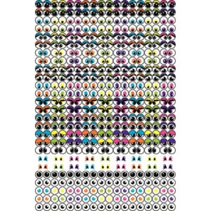 Pochette de 594 gommettes yeux adhésives assorties, repositionnables