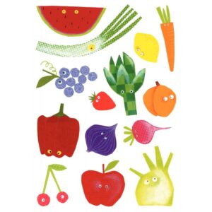 Pochette de 87 maxi gommettes fruits et légumes, adhésives repositionnables