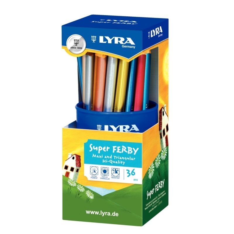 Pot 36 crayons couleur triangulaire Super Ferby métallic couleurs assorties