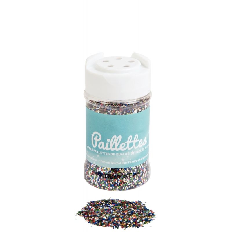 Pot de 60 grammes de paillettes scintillantes multicolores