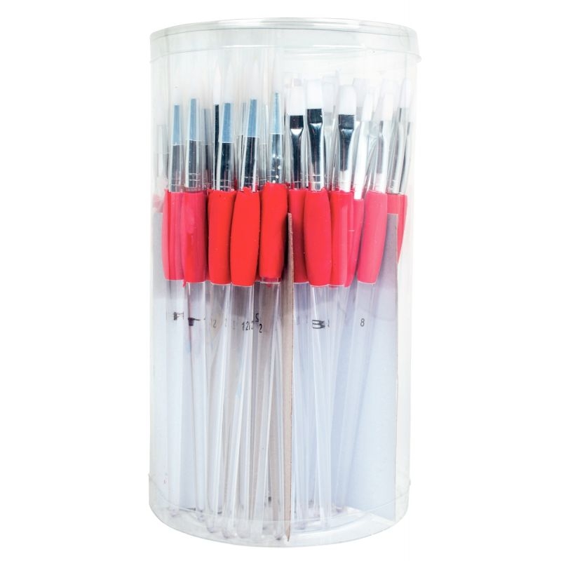 Pot de 72 pinceaux et brosses synthétiques avec grip caoutchouc ergonomique