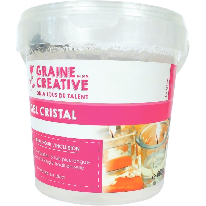 Pot de 800 grammes de gel cristal pour bougies + 8 mèches sur pied