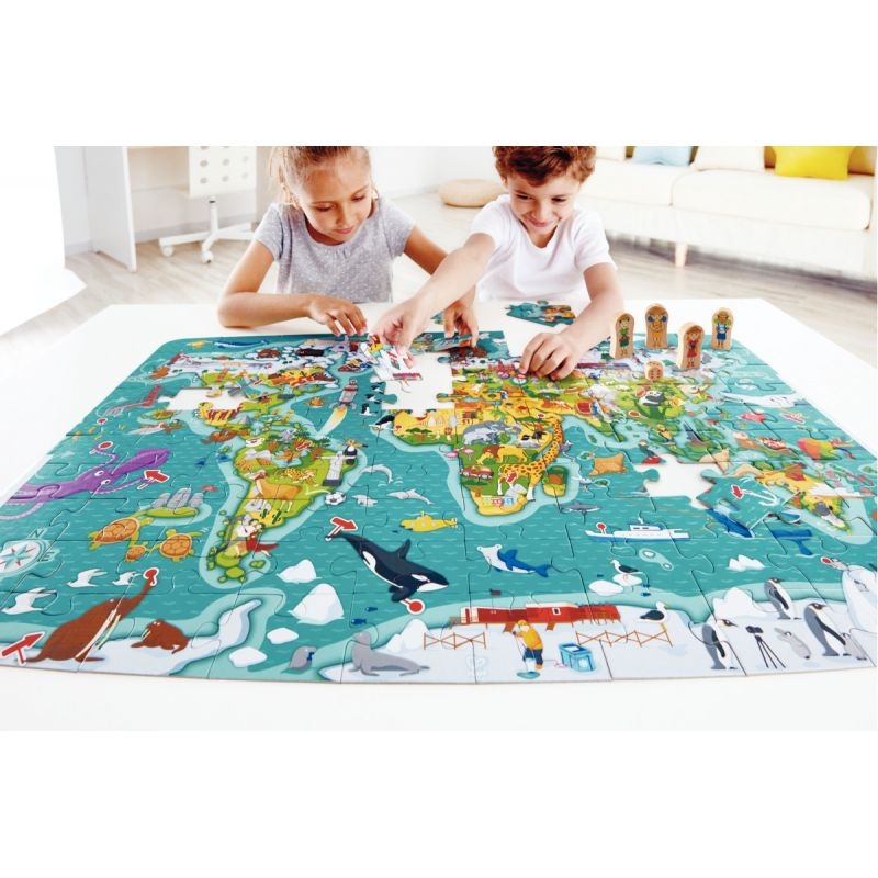 Puzzle 100 pièces + jeu, le tour du monde