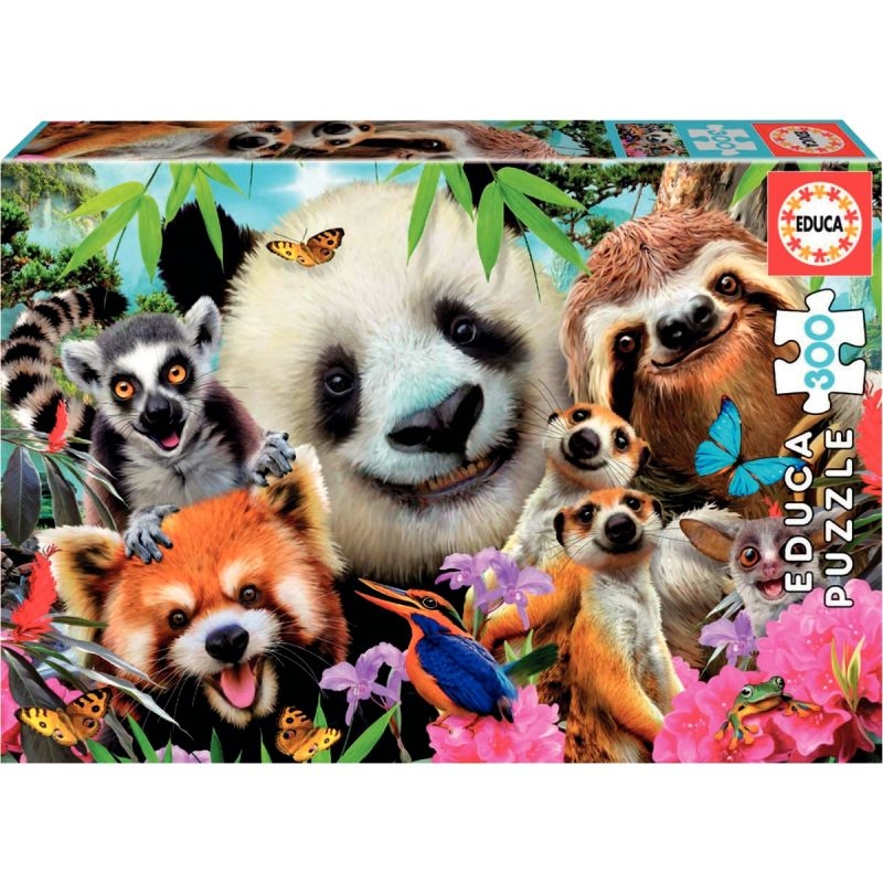 Puzzle 300 pièces, selfie animaux de la jungle