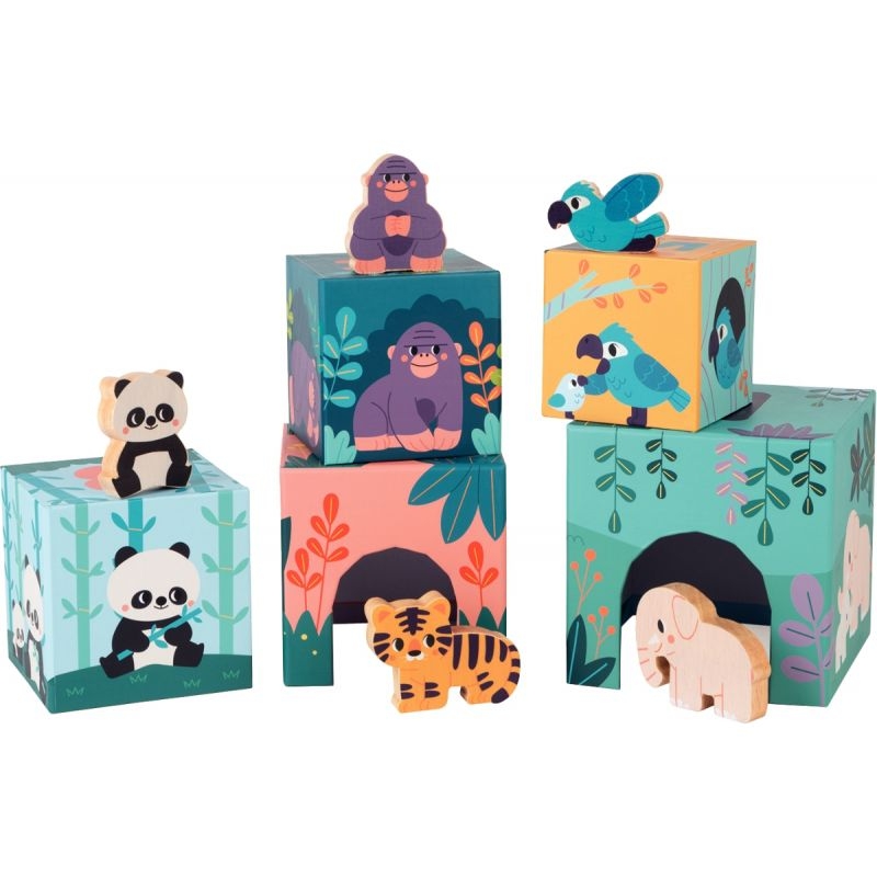 Pyramide 5 cubes + figurines animaux
