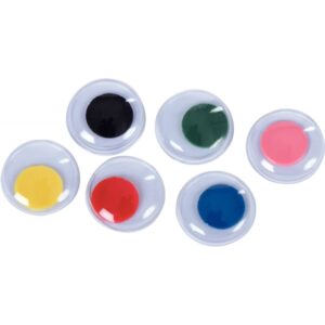 Sachet de 100 yeux mobiles à coller diamètre 10 mm 6 couleurs assorties :( noir, bleu, vert, jaune, rose, rouge )