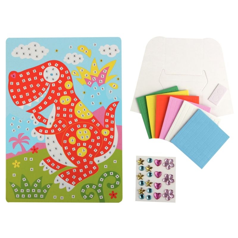 Sachet de 12 cartes pré-imprimées avec mosaïque mousse adhésive et chevalet de présentation