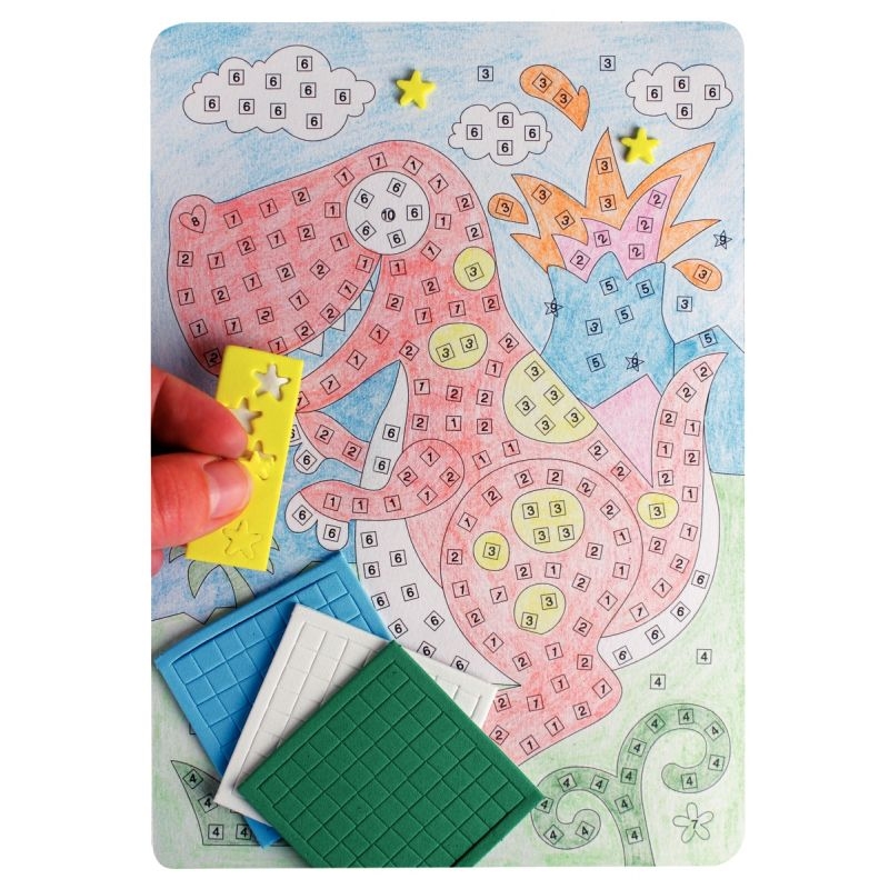 Sachet de 12 cartes pré-imprimées avec mosaïque mousse adhésive et chevalet de présentation