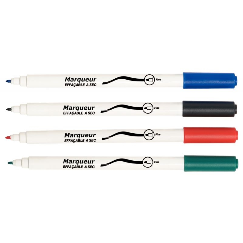 Sachet de 4 marqueurs fins effacables a sec couleurs assortis