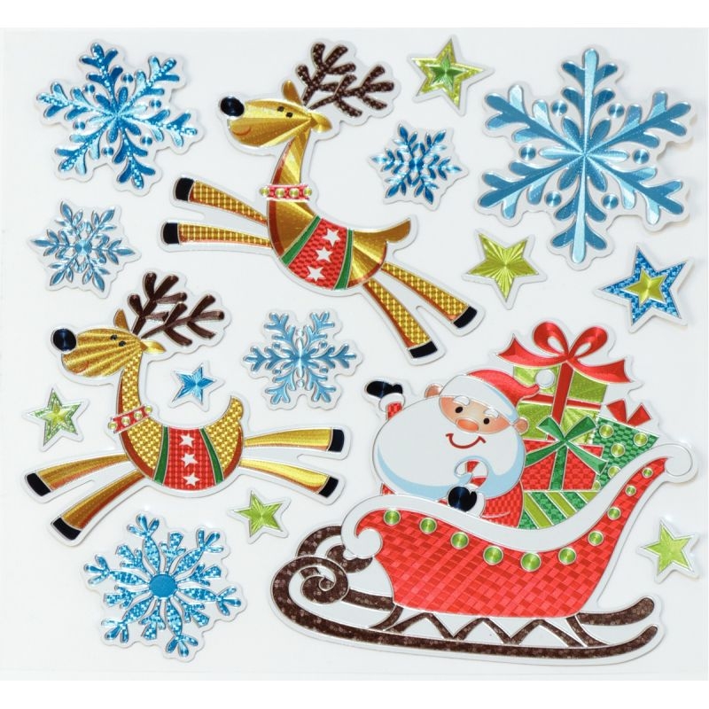 Sachet de 48 stickers effet métallisé formes de Noël assorties