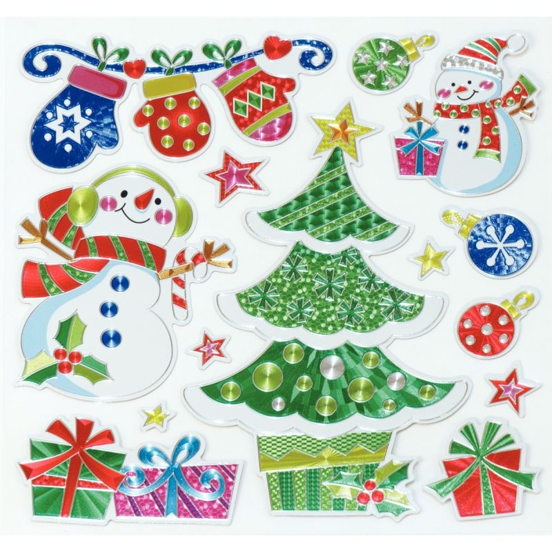 Sachet de 48 stickers effet métallisé formes de Noël assorties