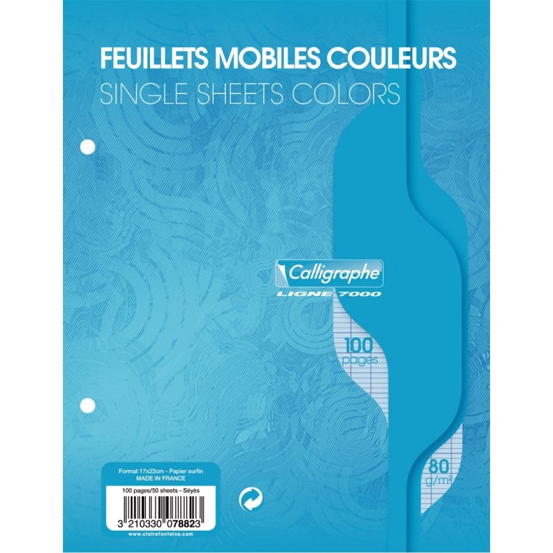 Sachet de 50 feuillets mobiles coloris bleu