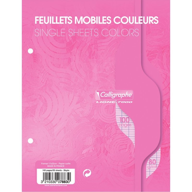 Sachet de 50 feuillets mobiles coloris rose