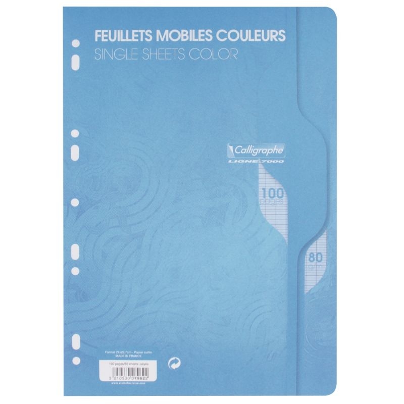 Sachet de 50 feuillets mobiles coloris bleu