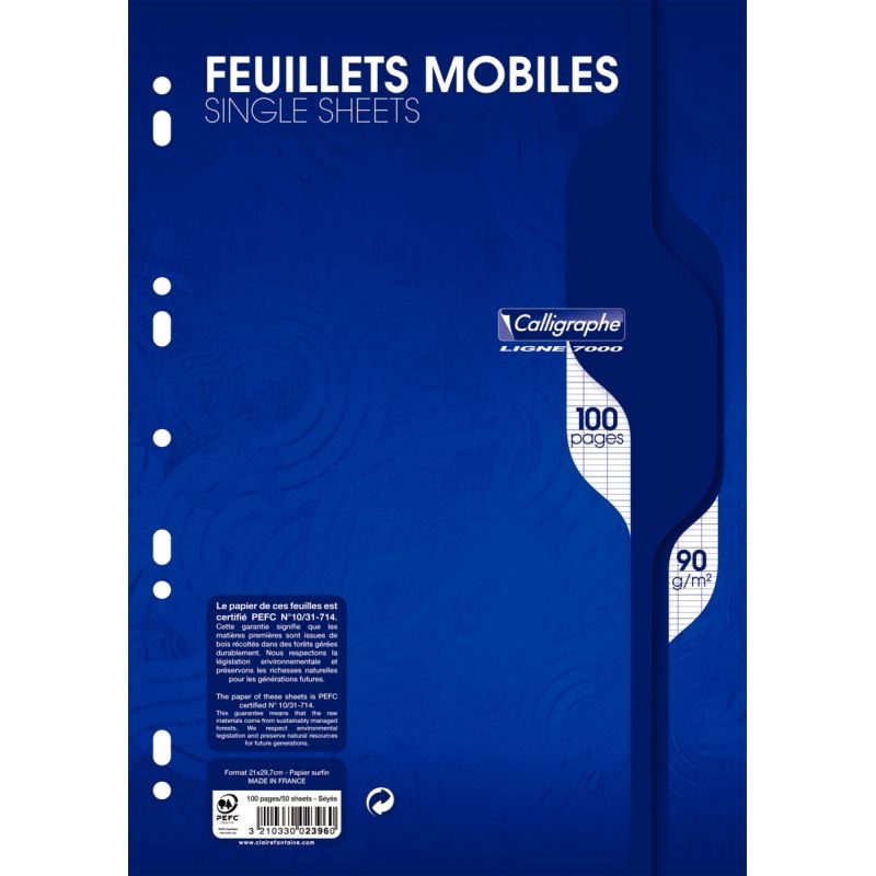 Sachet de 50 feuillets mobiles blanc