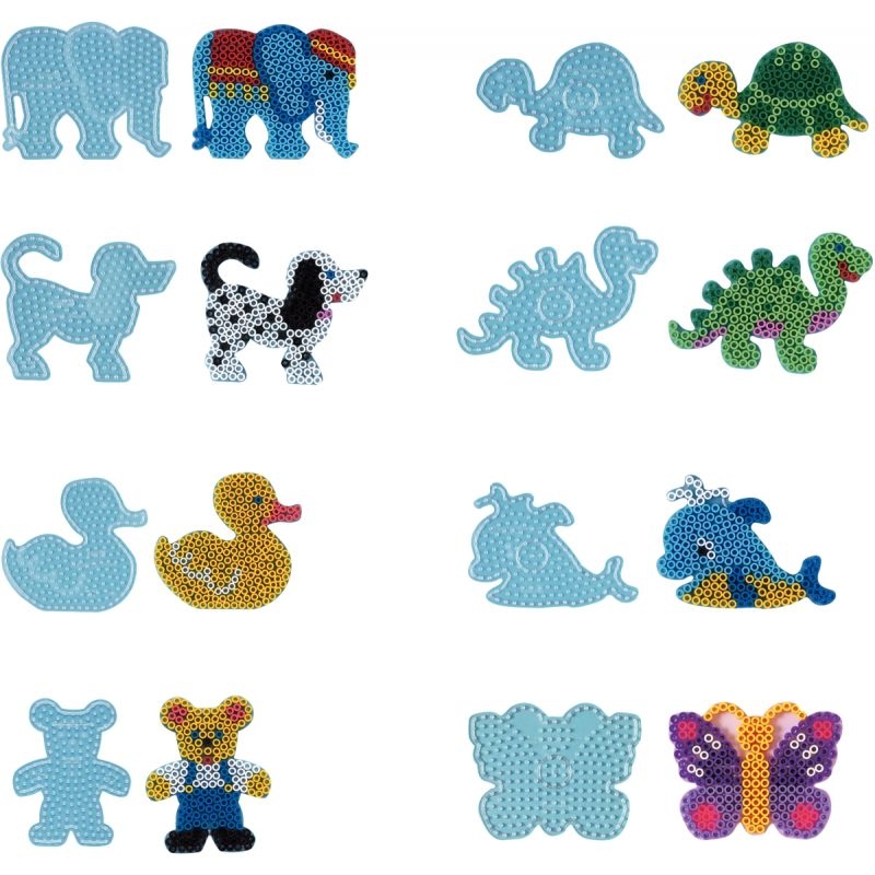 Sachet de 8 plaques préformées pour perles Hama taille maxi formes animaux