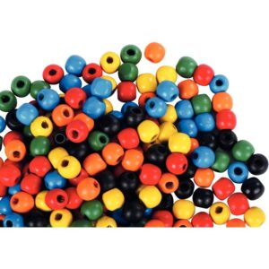 Seau de 1 000 perles en bois multicolores assorties diamètre 10 mm