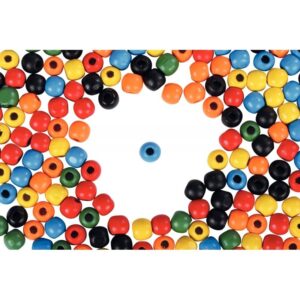 Seau de 1 000 perles en bois multicolores assorties diamètre 10 mm