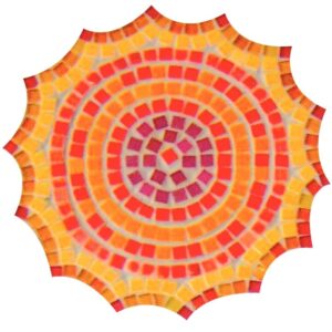 Seau de 1 kg de mosaïques 2×2 cm en pâte de verre rouge, orange, jaune