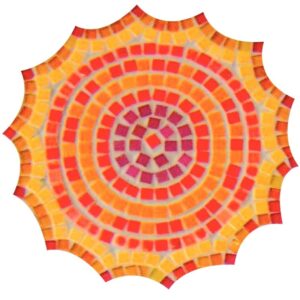 Seau de 1 kg de mosaïques 2×2 cm en pâte de verre rouge, orange, jaune