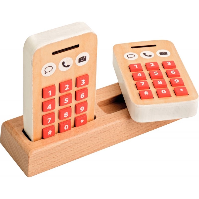 Set de 2 téléphones à touches, en bois