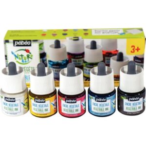 Set de 5 flacons 45ml d’encre à dessiner végétale, couleurs primaires