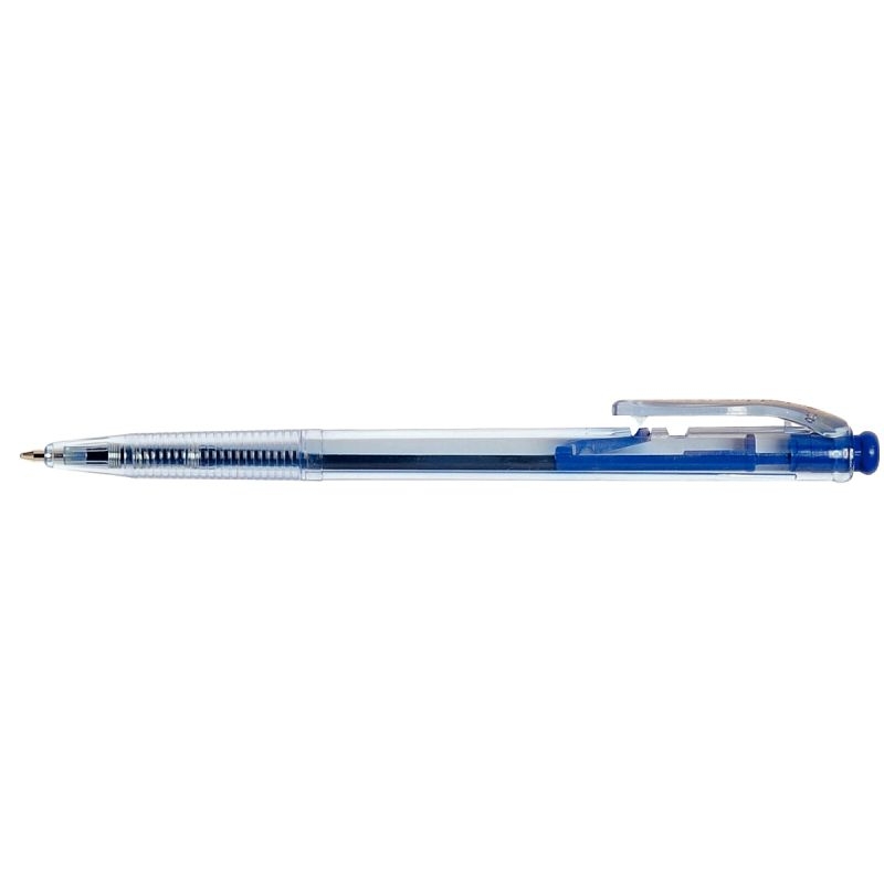 Stylo corps transparent rétractable bleu