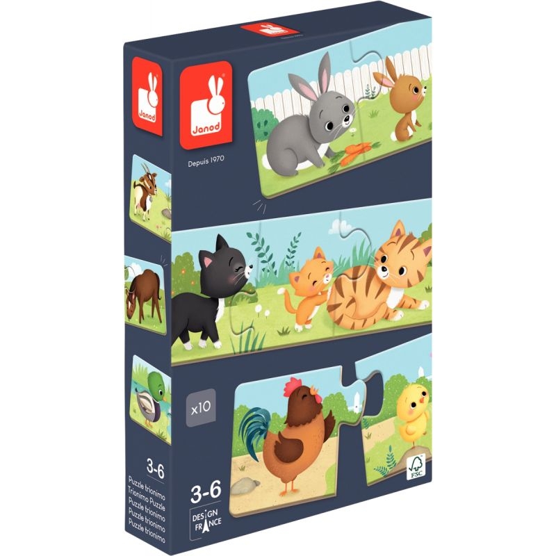 Boite de 10 puzzles Trionimo, les animaux de la ferme