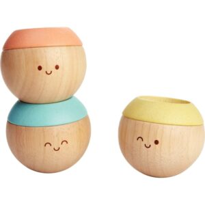 Lot de 3 hochets têtes sensorielles en bois pastel PLAN TOYS