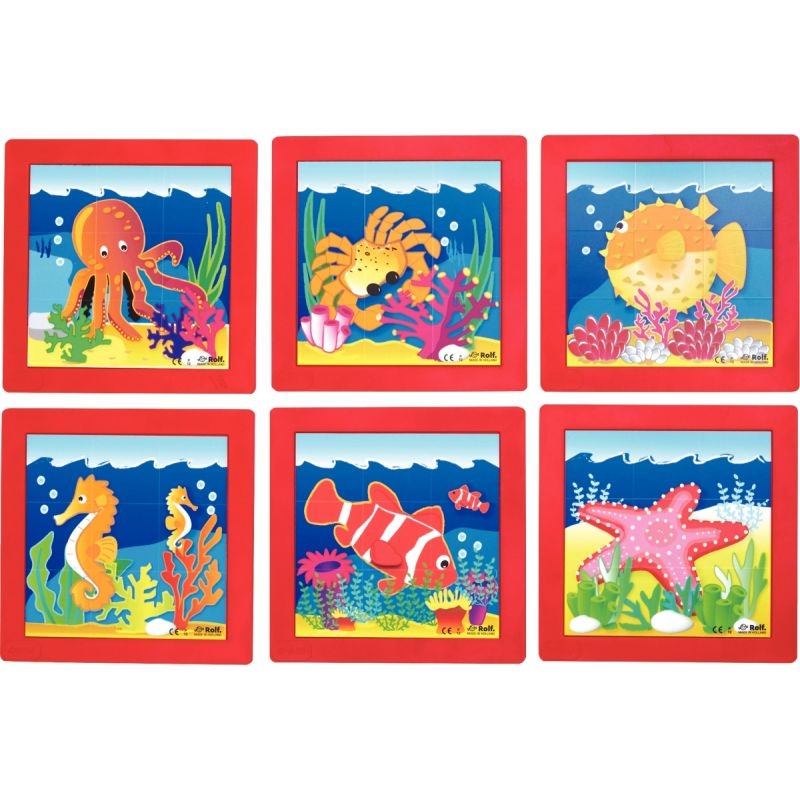 Lot de 6 puzzles en plastique de 9 pièces, les animaux de la mer