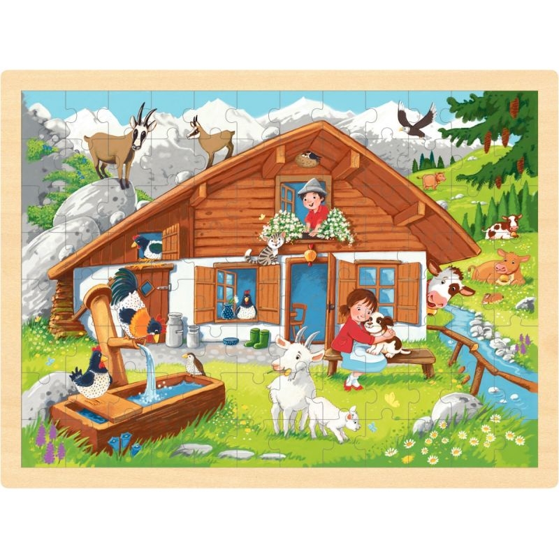 Lot de 4 puzzles à cadre en bois 48/96 pièces, thèmes divers