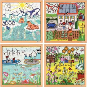 Lot de 4 puzzles en bois 100 pièces, l’environnement