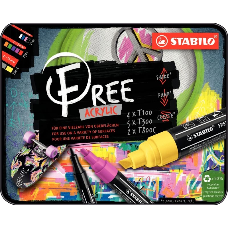 Boite de 11 marqueurs Stabilo free acrylique assortis