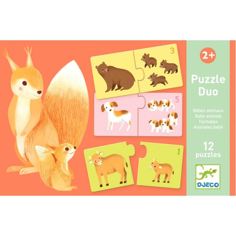 Boite de 12 puzzles duo, bébés animaux
