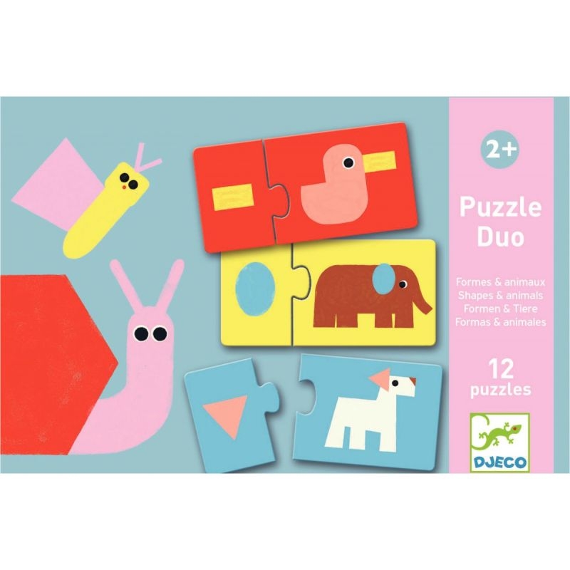 Boite de 12 puzzles duo, formes et animaux