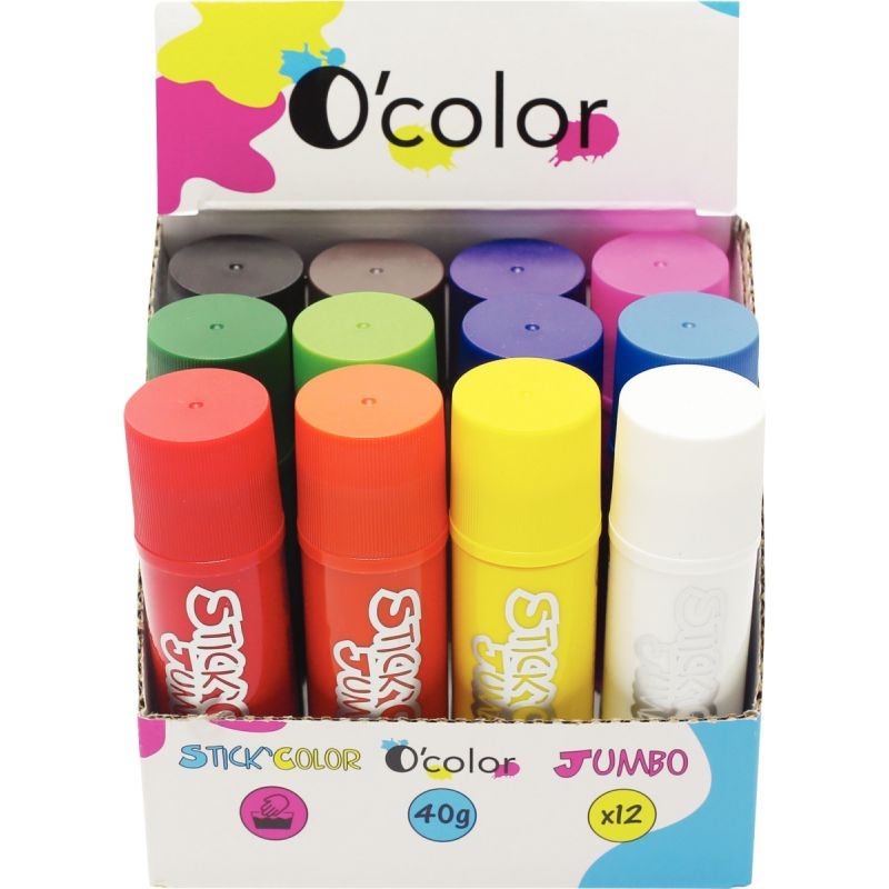 Boite de 12 x 40grammes sticks jumbo couleurs vives