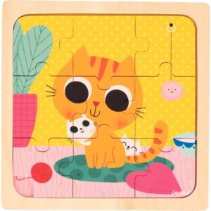 Boite de 3 puzzles à cadre en bois 9 pièces, joyeux animaux