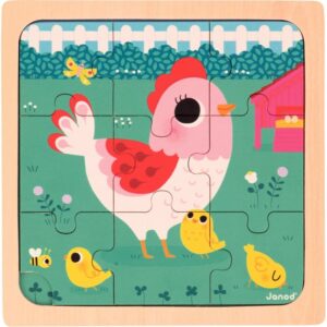 Boite de 3 puzzles à cadre en bois 9 pièces, joyeux animaux