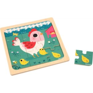 Boite de 3 puzzles à cadre en bois 9 pièces, joyeux animaux