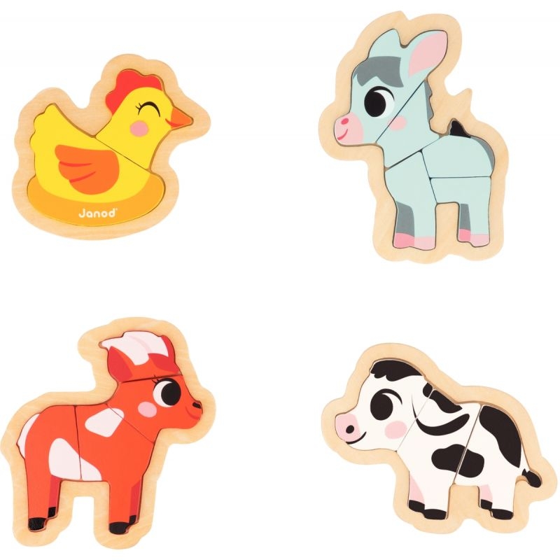 Boite de 4 puzzles contour évolutifs, les animaux de la ferme