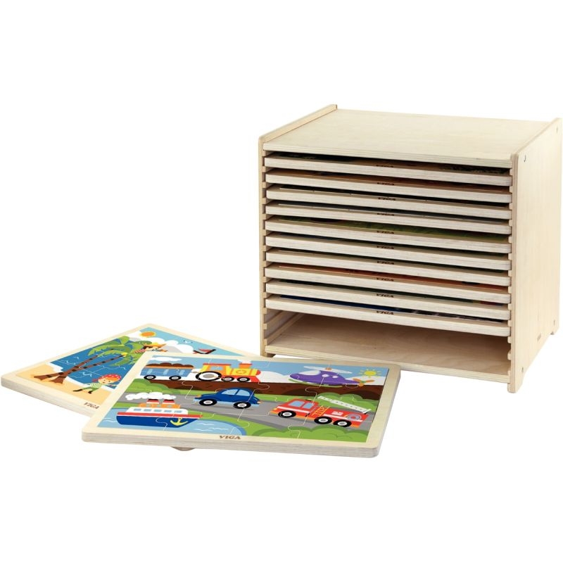 Boite de rangement + 12 puzzles en bois de 16 pièces