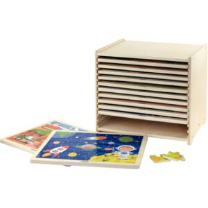 Boite de rangement + 12 puzzles en bois de 24 pièces