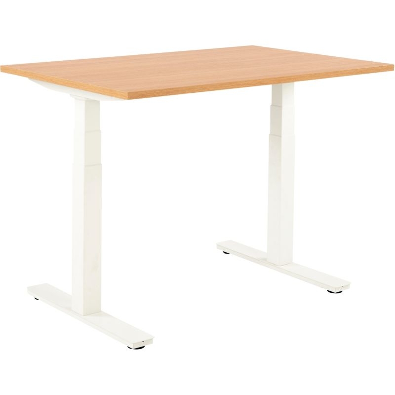 Bureau assis debout L120 cm Boost piètement Blanc plateau Chêne