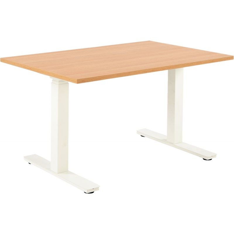 Bureau assis debout L140 cm Boost piètement Blanc plateau Chêne