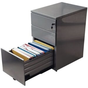 Caisson hauteur bureau professionnel P80 cm en métal 3 tiroirs Aluminium