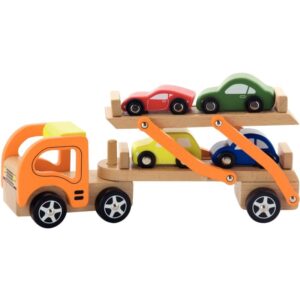 Camion porte-voitures avec 4 véhicules en bois
