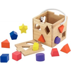 Cube à formes en bois brut + 12 pièces