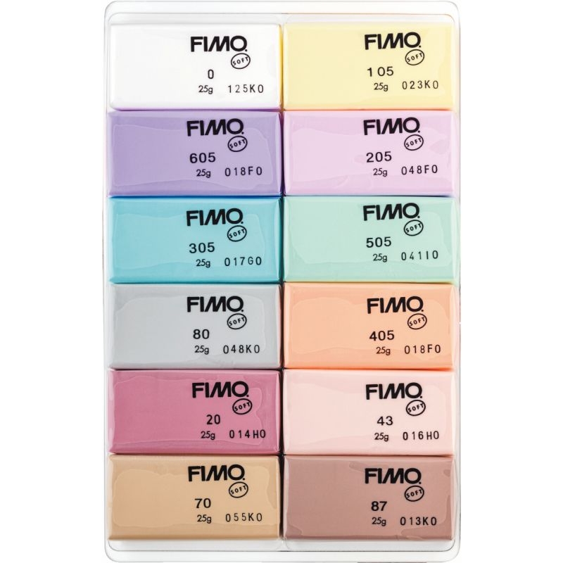 Lot de 12 blocs fimo soft 25g pastel